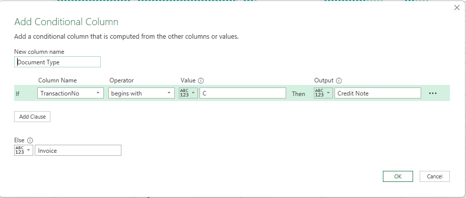 Adding a Conditional Column in PowerQuery Image of Conditional Column in PowerQuery