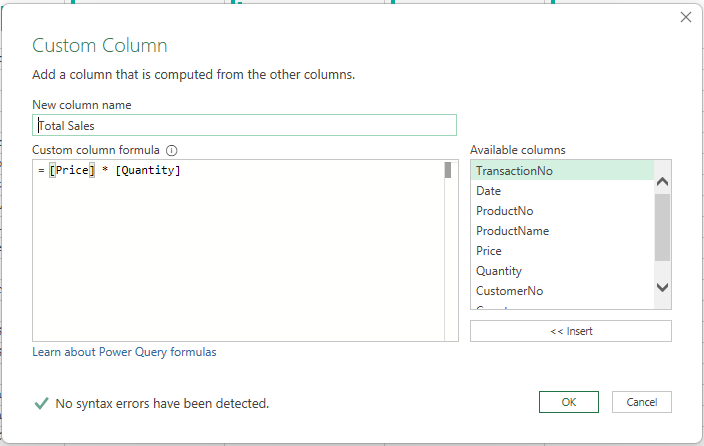 Adding a Custom Column in PowerQuery Image of Custom Column in PowerQuery